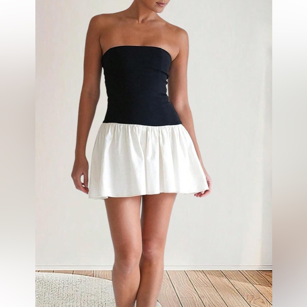 NWT No Label Size L Multicolor Strapless Contrast Dress